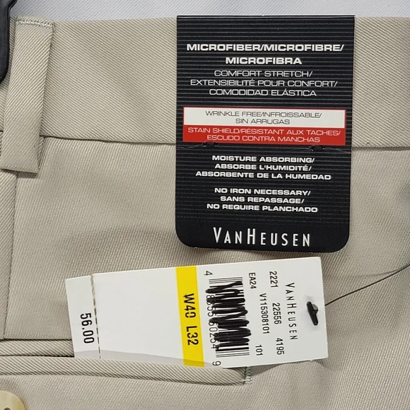 Van Heusen 40X32 Microfiber Comfort Stretch Taupe No Iron Dress Pants Cuffed NWT - Picture 5 of 7
